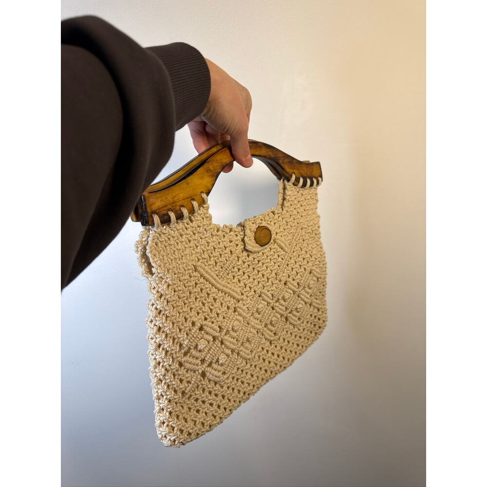 Handmade Crochet Macrame Tote Bag in Cream. OS - Picture 7 of 7